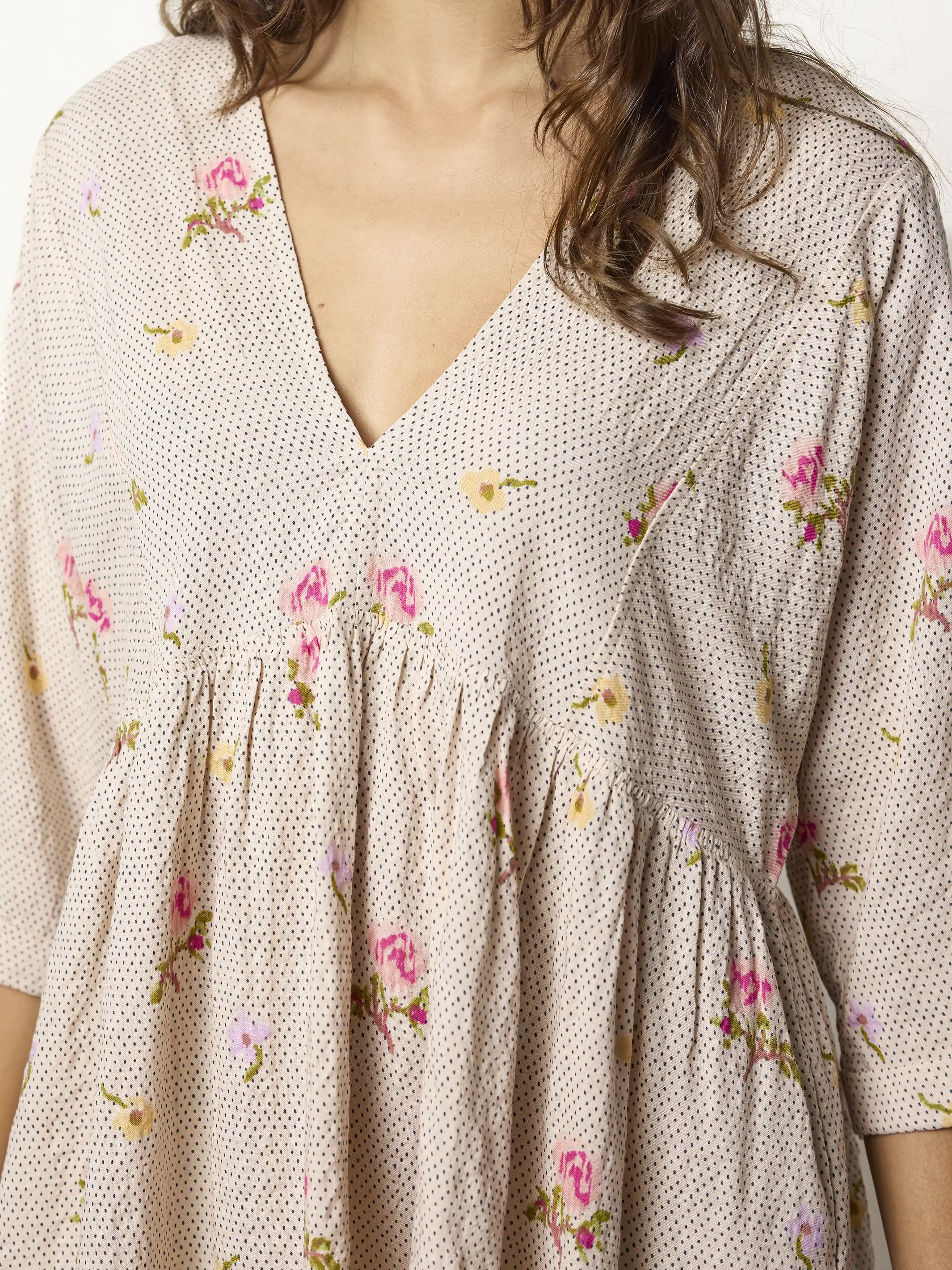 Stella V-Neck Mini Dress - Pin Dot Prairie Cream - Image 4