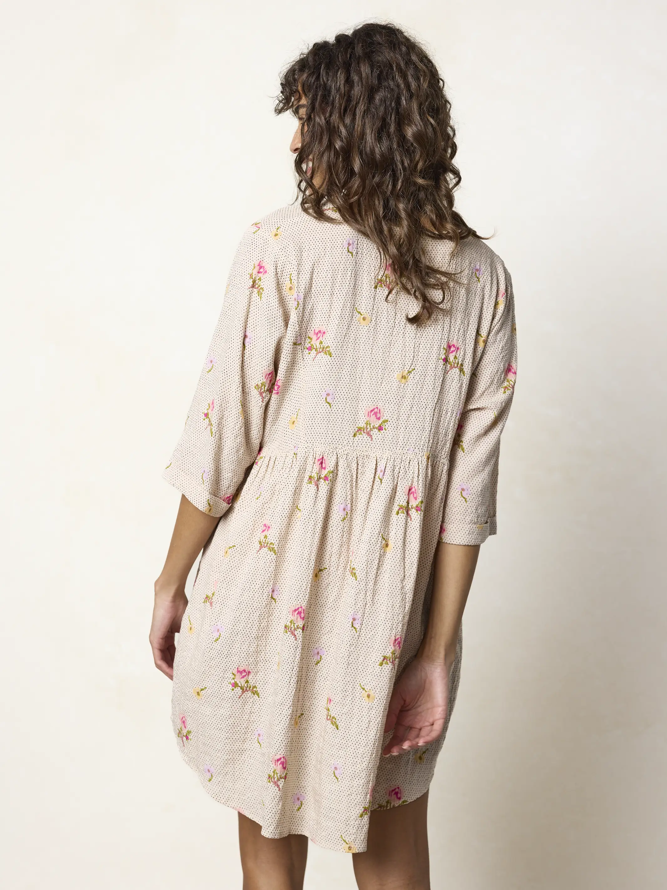 Stella V-Neck Mini Dress - Pin Dot Prairie Cream - Image 6