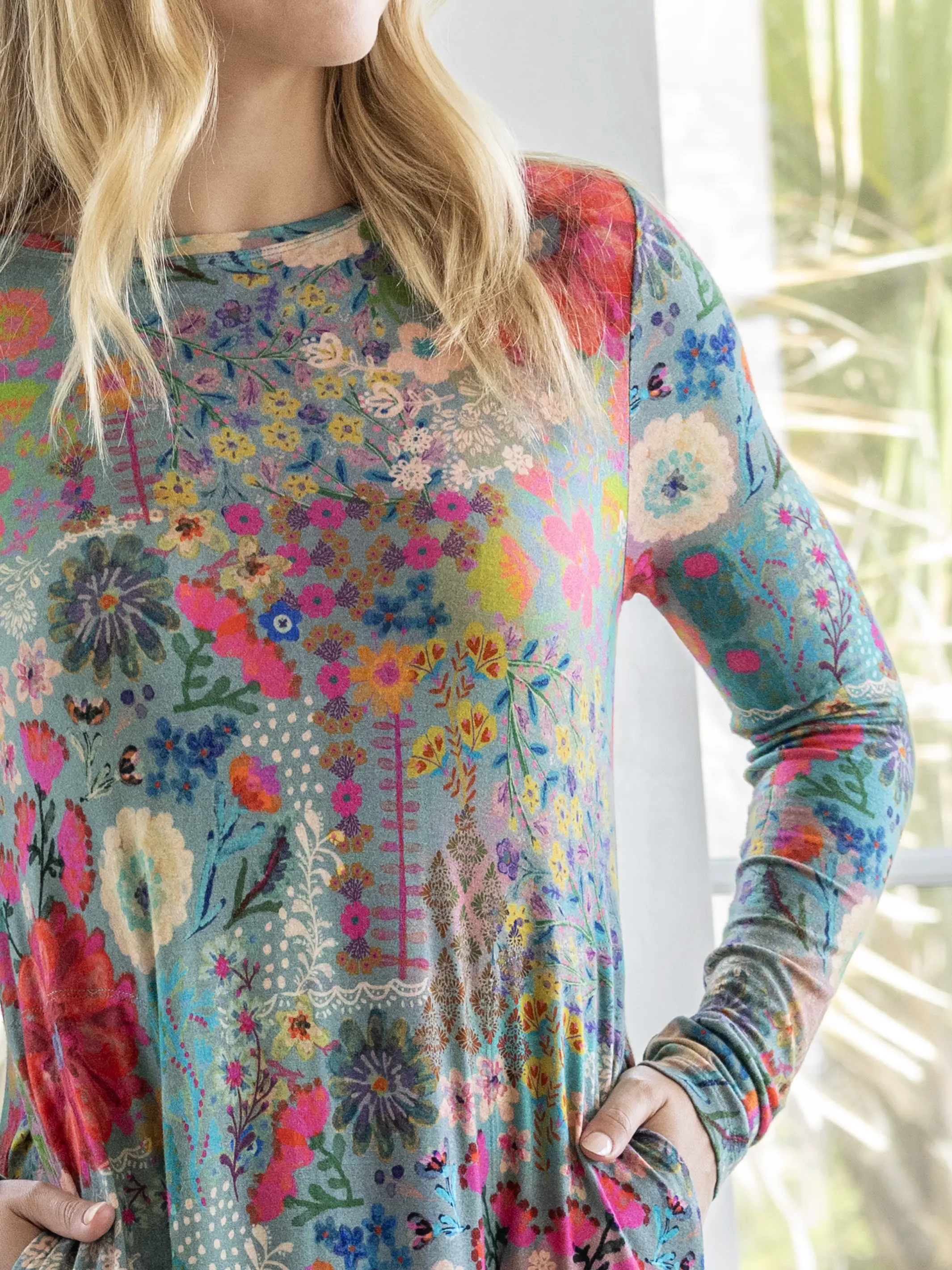 Stevie "ButterSoft" Knit Maxi Dress - Blue Garden Patchwork - Image 2