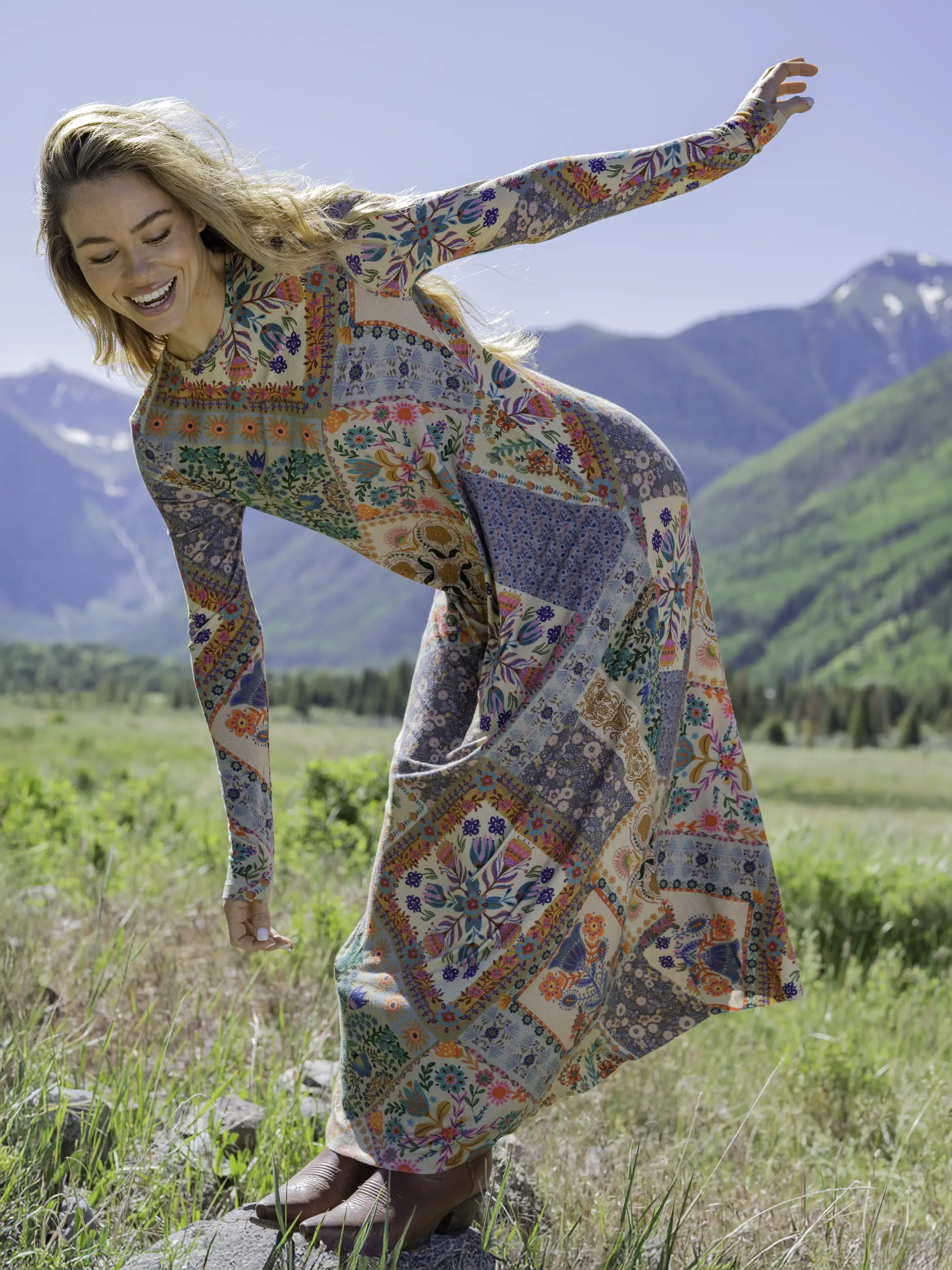 Stevie "ButterSoft" Knit Maxi Dress - Mandala Folk Patchwork - Image 3