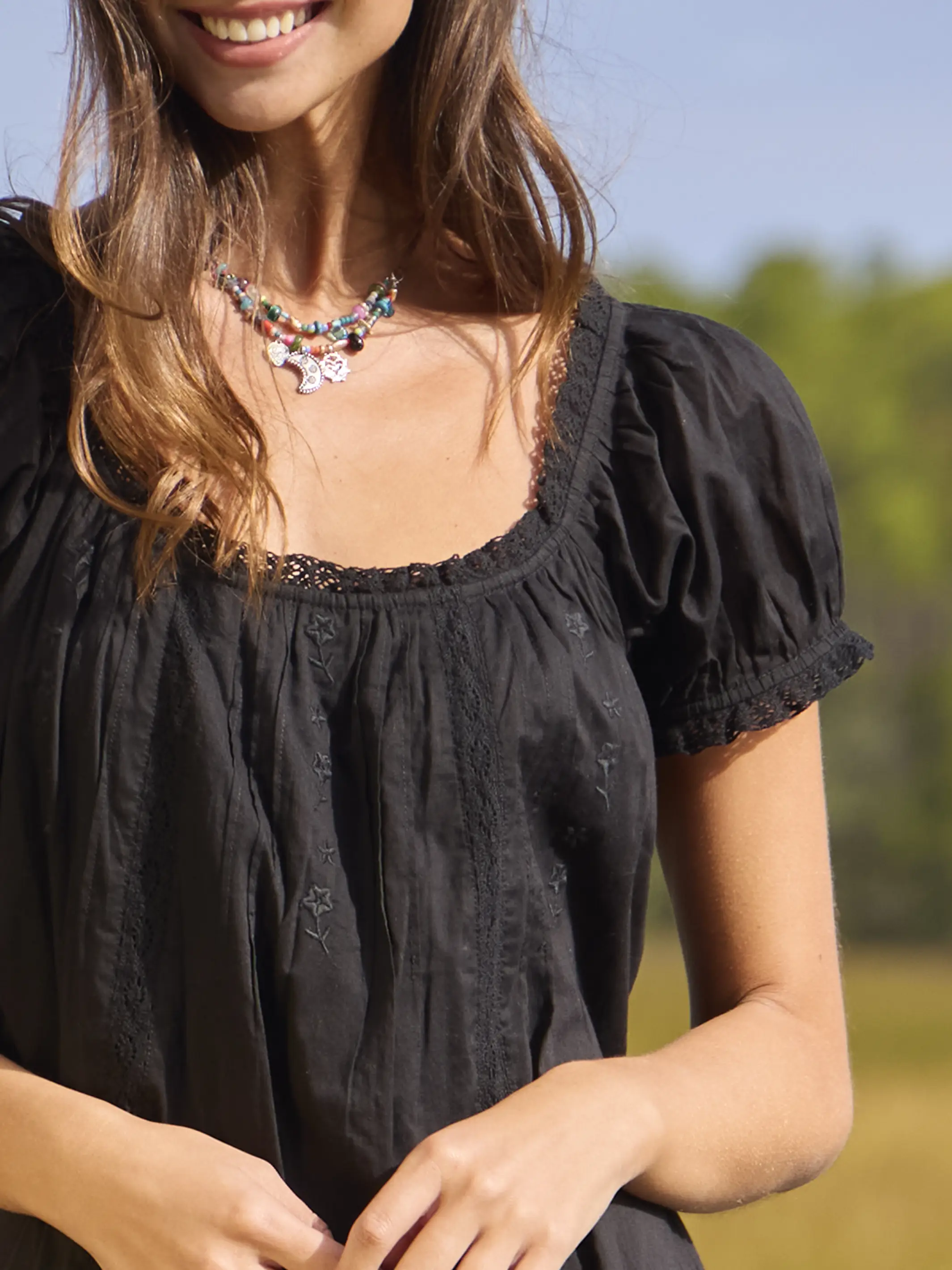 Sweet Nothings Embroidered Cotton Mini Dress - Black - Image 2