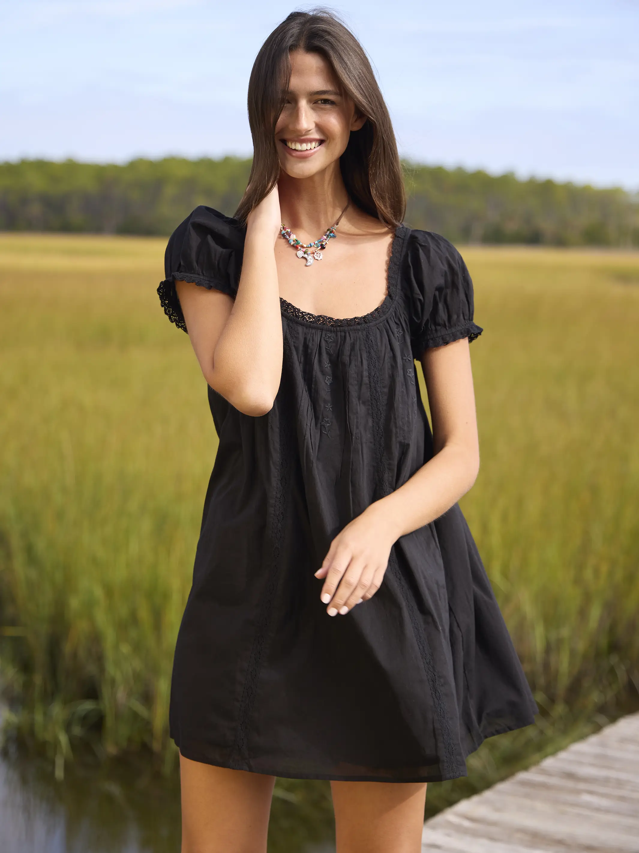 Sweet Nothings Embroidered Cotton Mini Dress - Black - Image 4