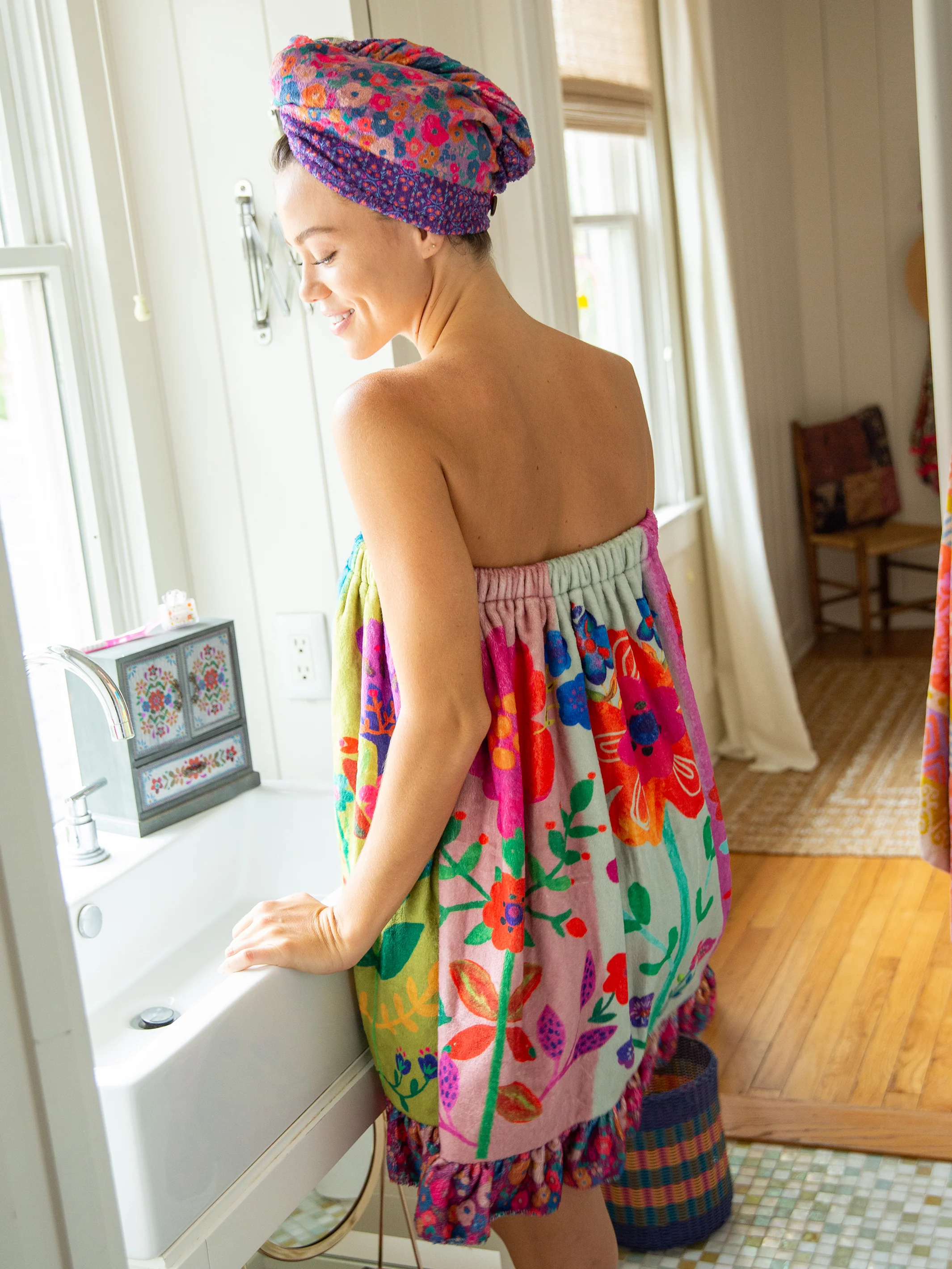 Towel Wrap - Teal Flowers - Image 2