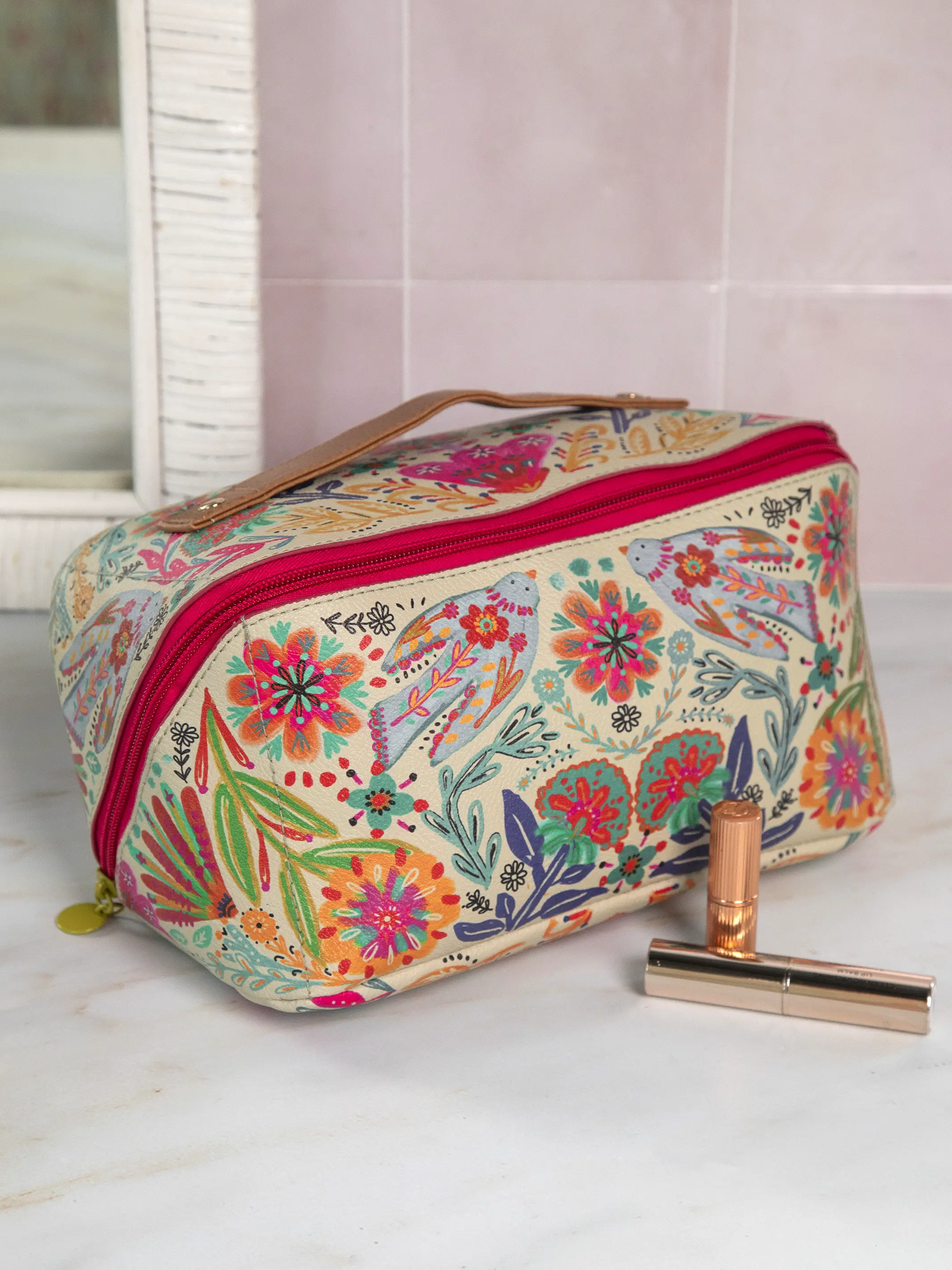 Travel Cosmetic Organizer - Cream Folk Flower - Image 2