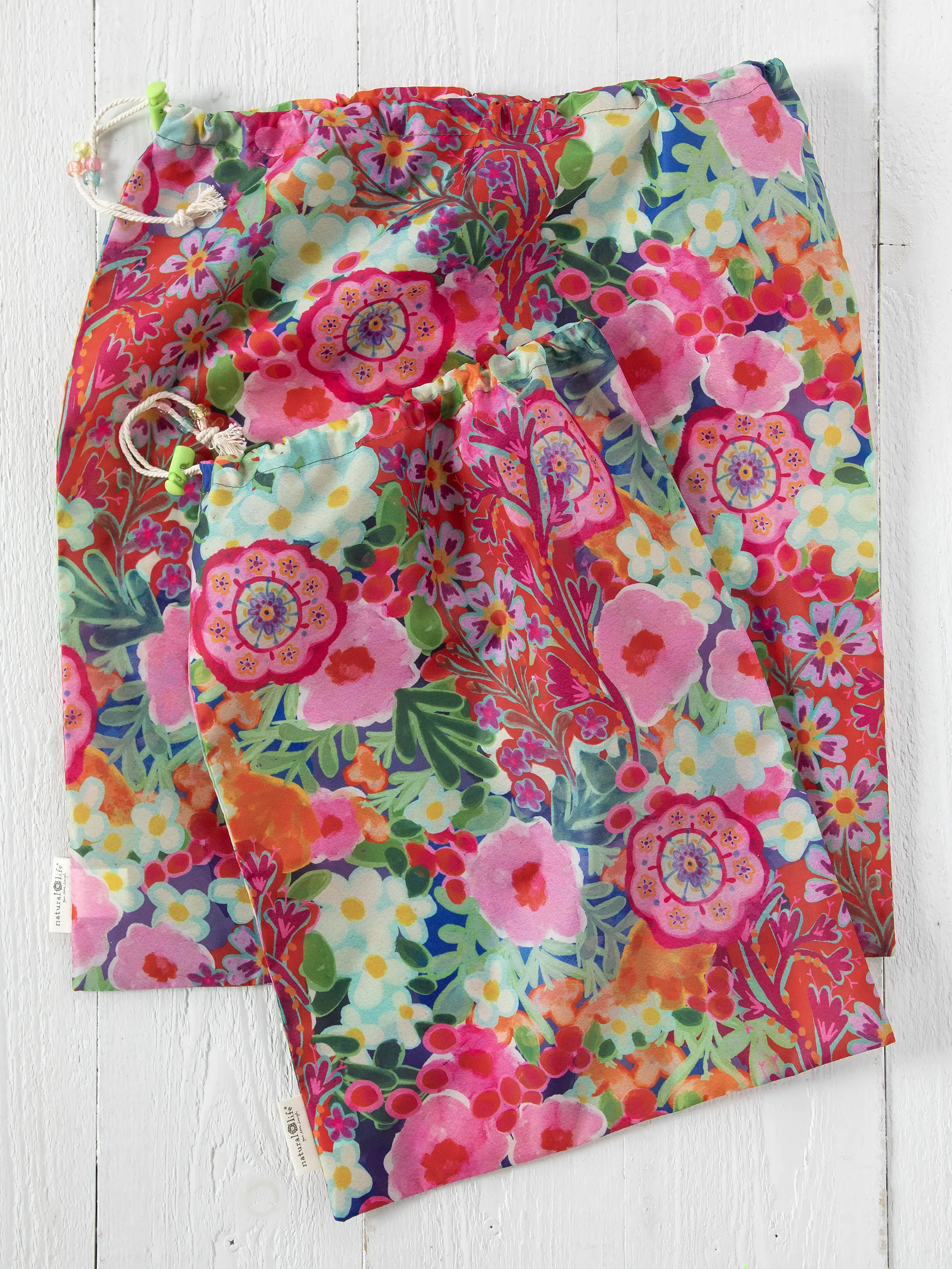 Travel Laundry Bags, Set of 2 - Pink Painted Garden - Image 3