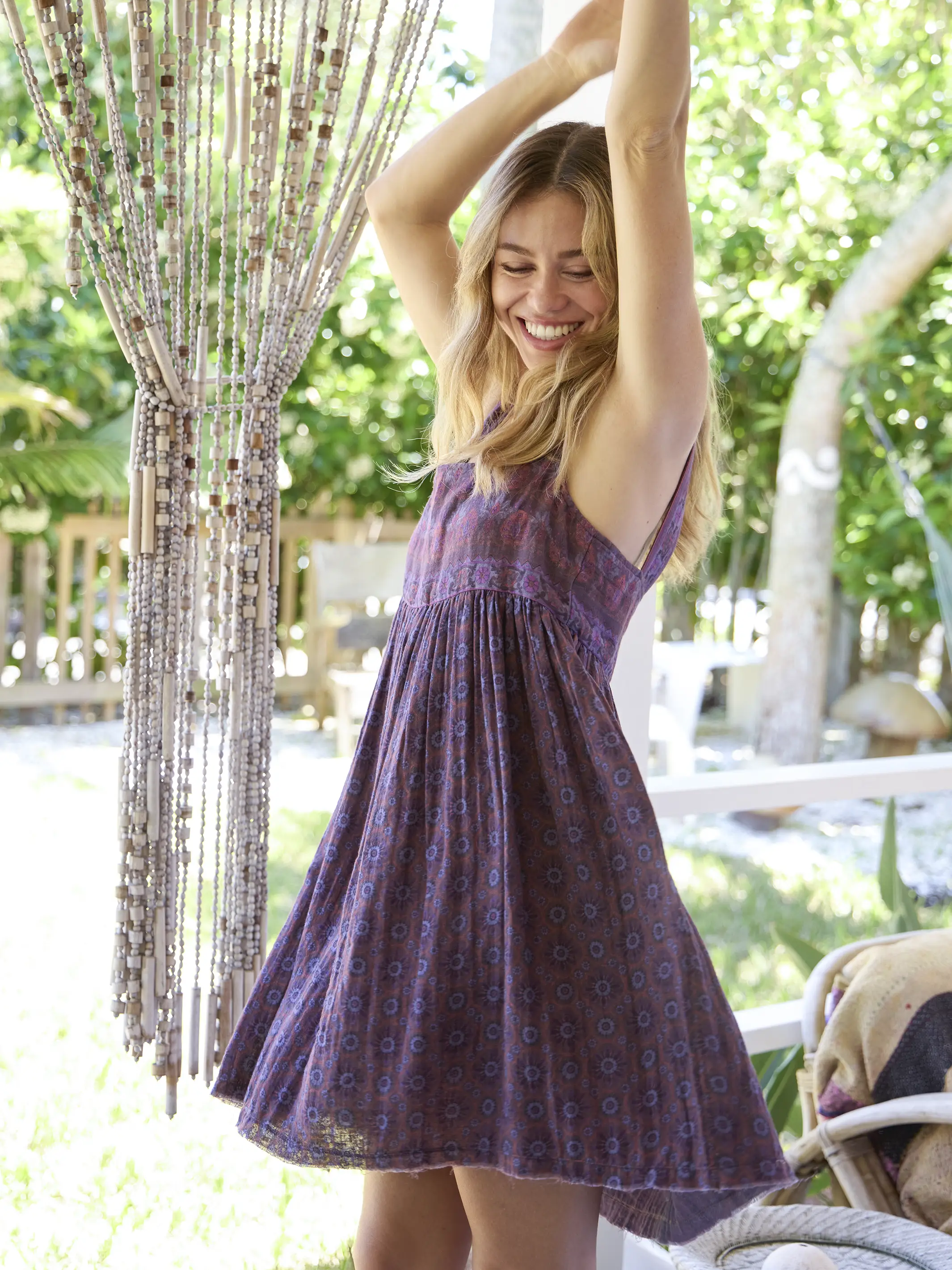 Tricia Reversible Cotton Gauze Dress - Medallion Eggplant Sunburst - Image 3