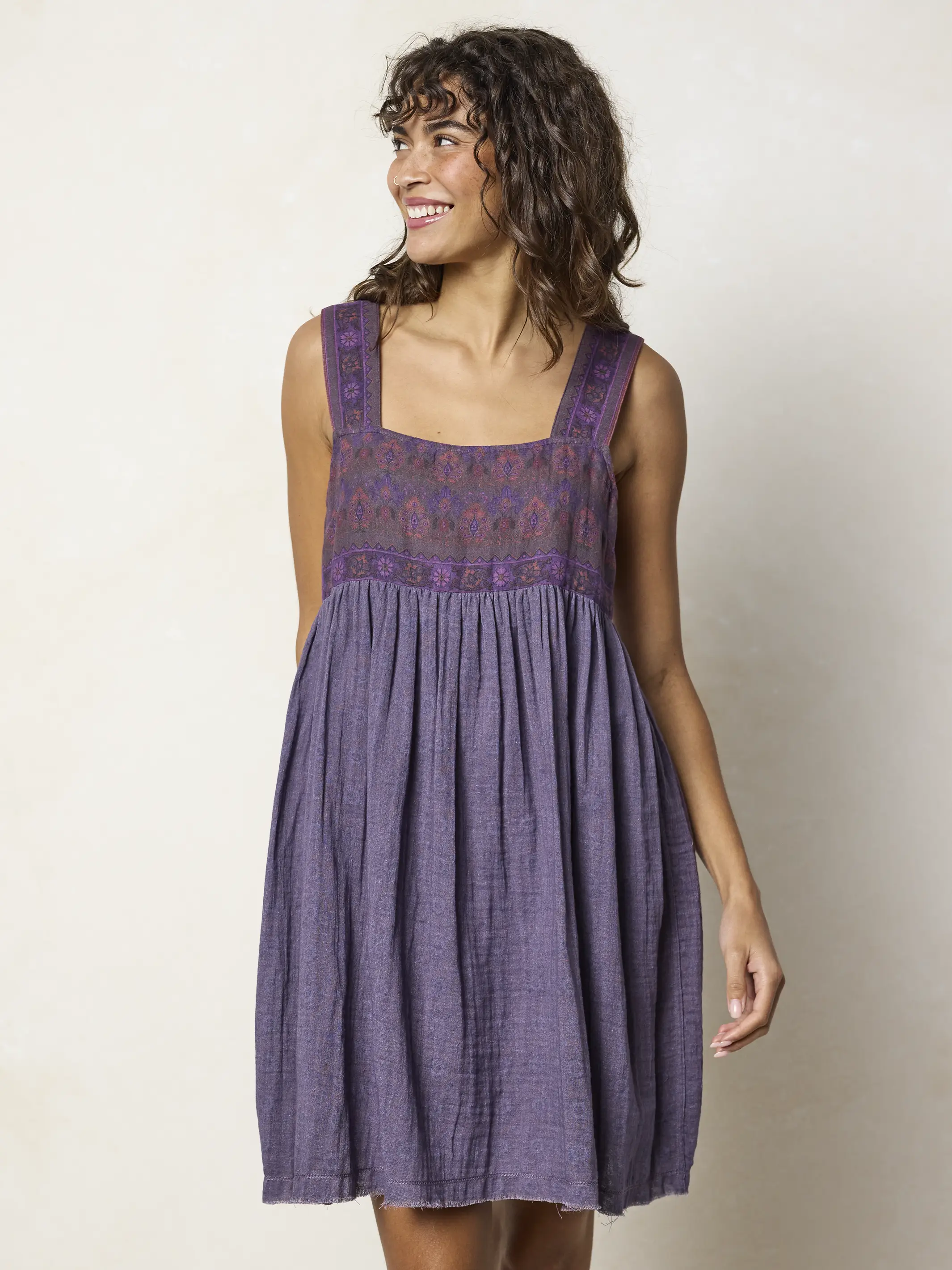 Tricia Reversible Cotton Gauze Dress - Medallion Eggplant Sunburst - Image 4