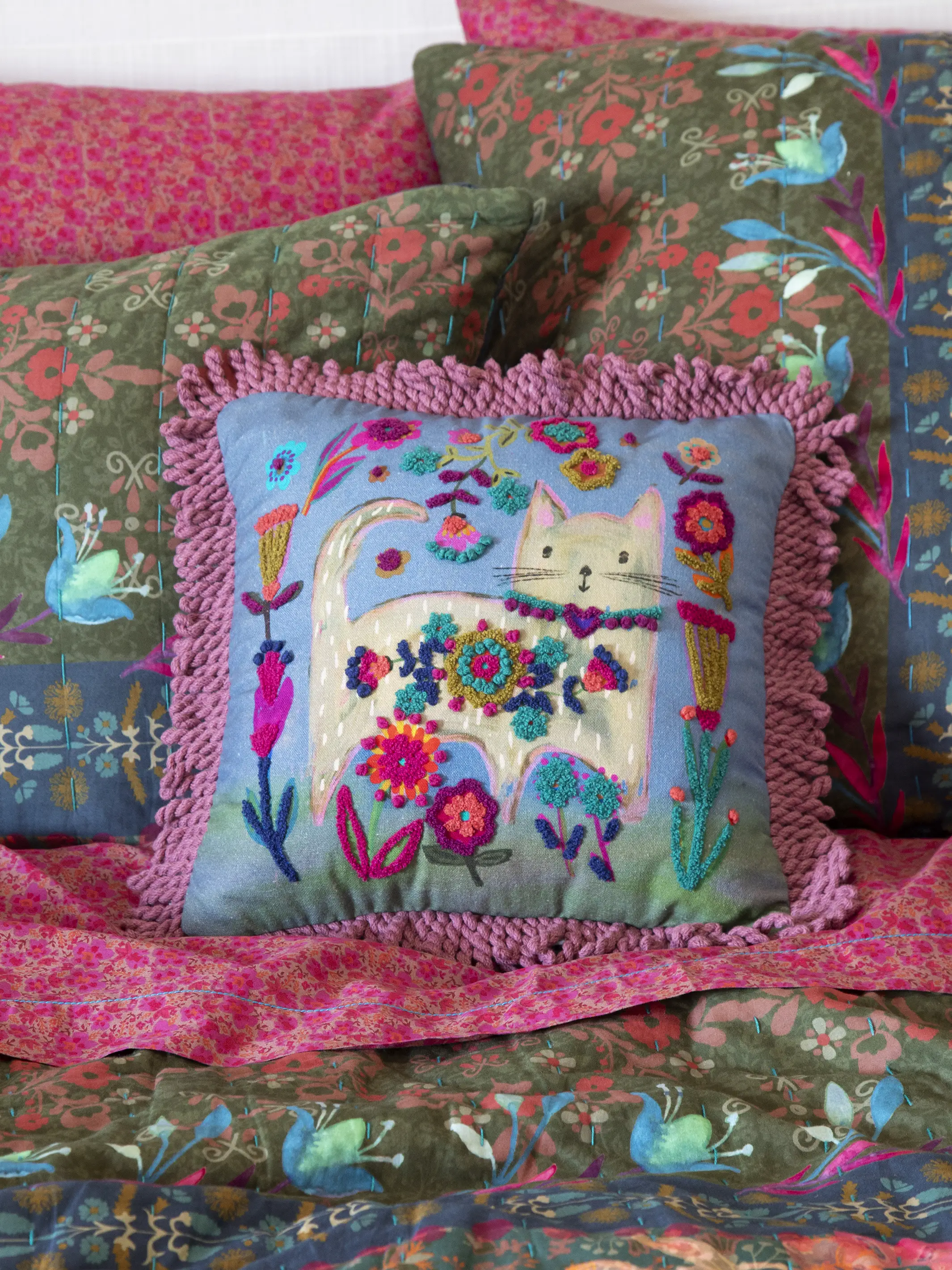 Tufted Boho Pillow - Cat - Image 2