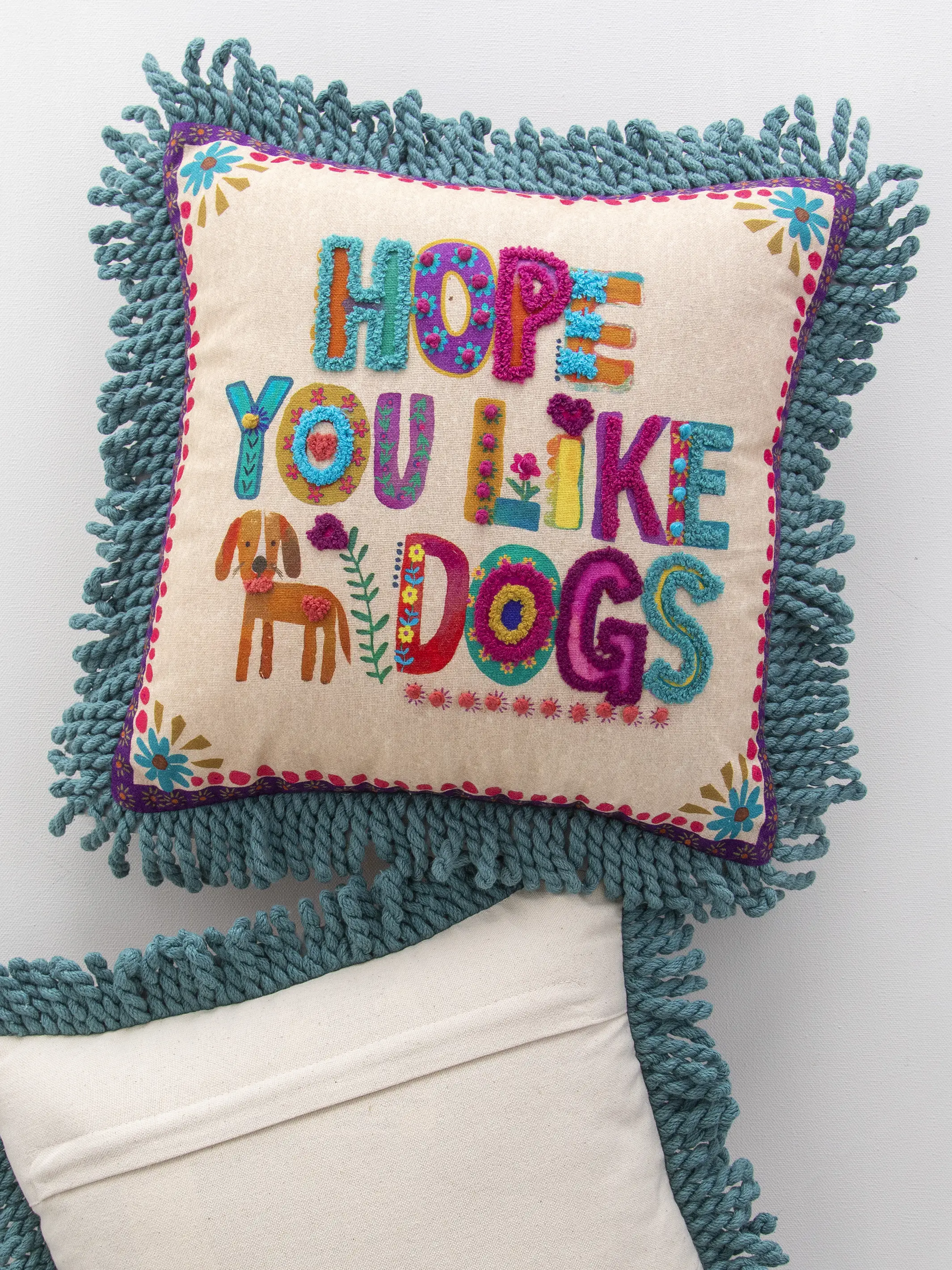 Tufted Boho Pillow - Hope You Like Dogs - Image 2