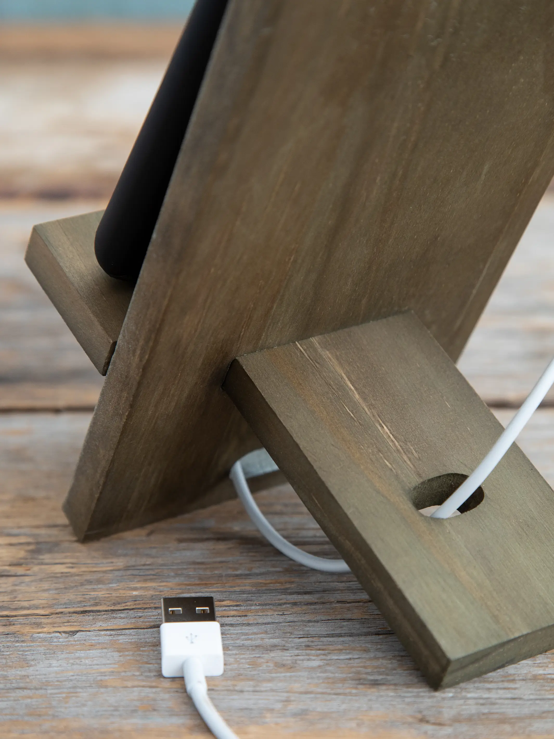 Wooden Phone Stand - Cocoa Folk Flower - Image 4