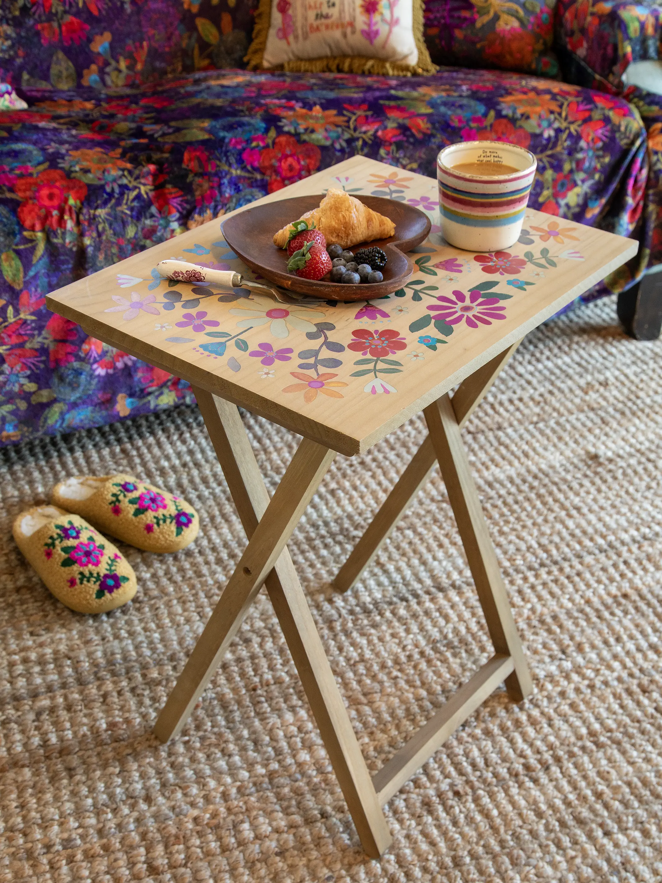 Wooden TV Tray Table - Mustard Folk Flower - Image 3