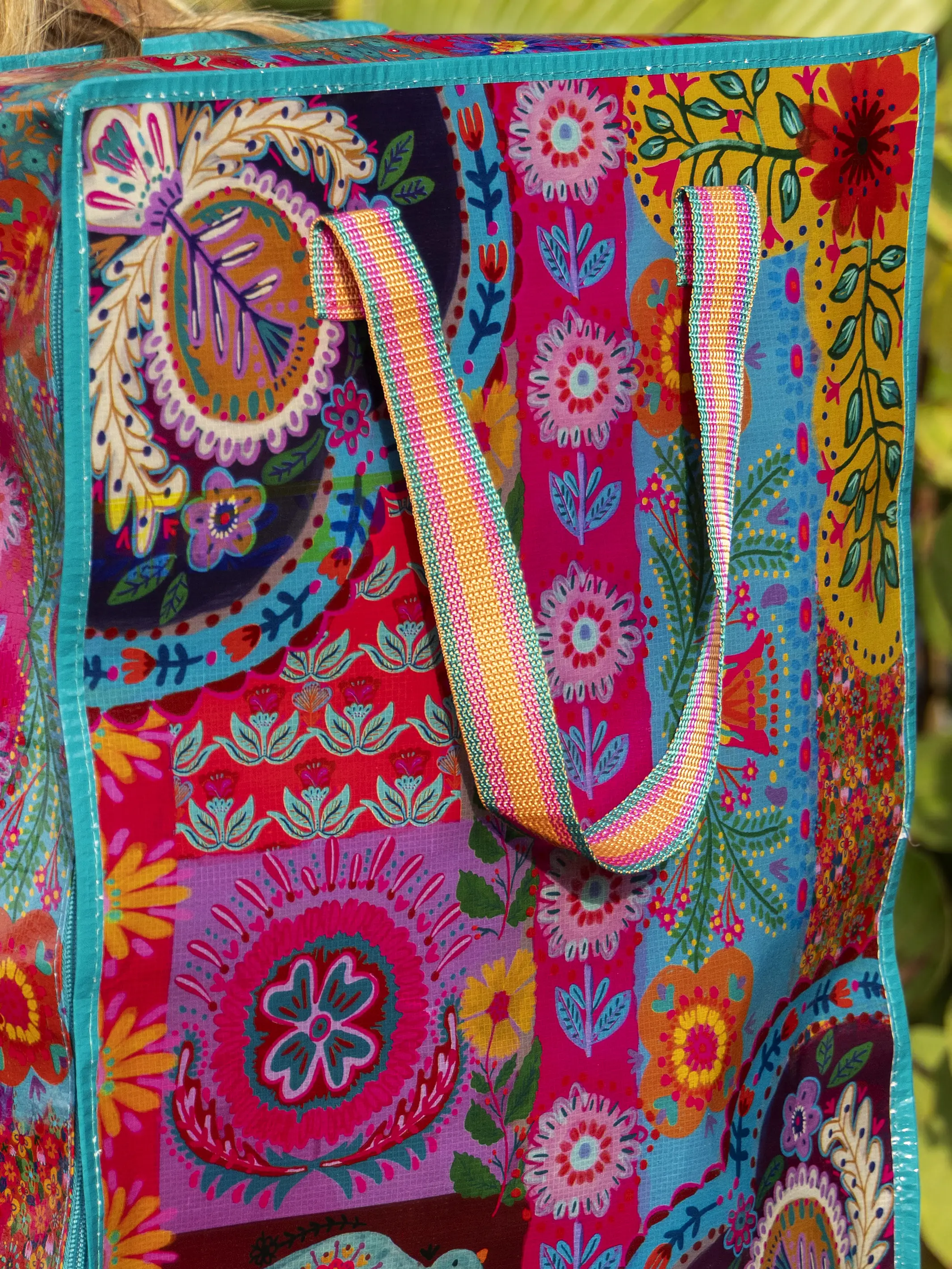 XL Backpack Tote Bag - Magenta Patchwork - Image 3